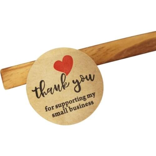100pcs/pack Thank you for supporting my small business kraft paper with red love seal sticker round 35mm