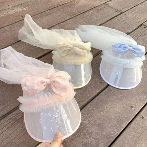 Little Lolita Girls Summer Sun Caps Empty Top Sun Visor Cap UV Protection with Bow Decor Summer Outdoor Beach Sports Hat