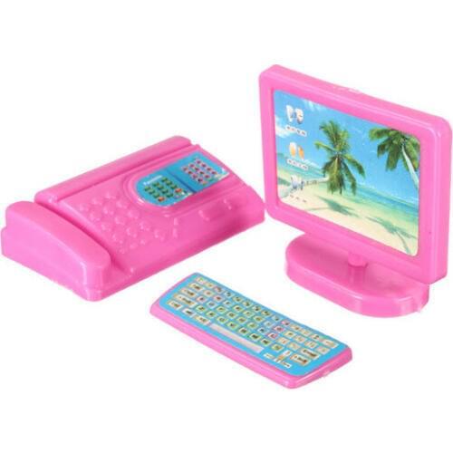 Dollhouse Miniature Modern Computer Keyboard Furniture Fax For Barbie Doll House Kids Toy Christmas Gift