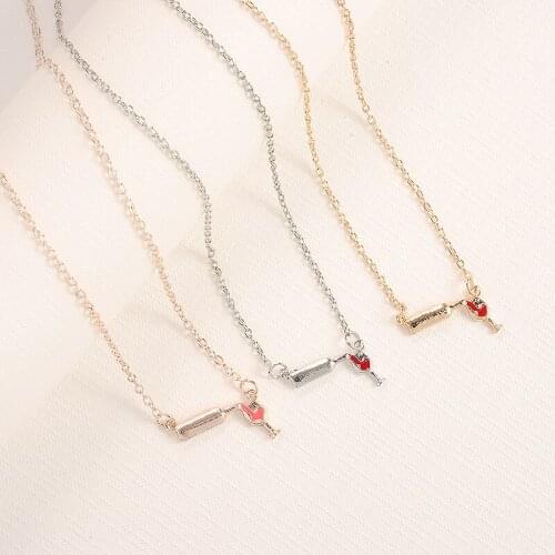 Fashion Rose Gold Color Wine Cup Collar Necklace Wine Bottle Enamel Pendant Necklace For Women Girls Party Gift