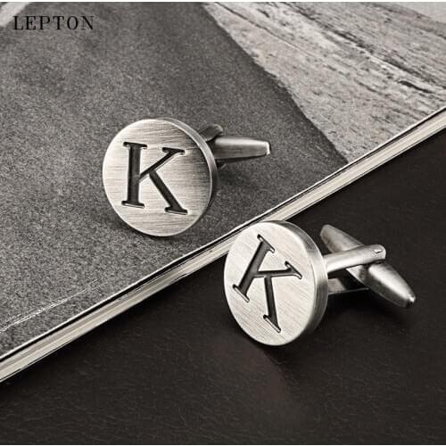 Hot Sale Letters K of an alphabet Cufflinks For Mens Antique Silver plated Round Letters K cuff links Men shirt cuffs Cufflinks
