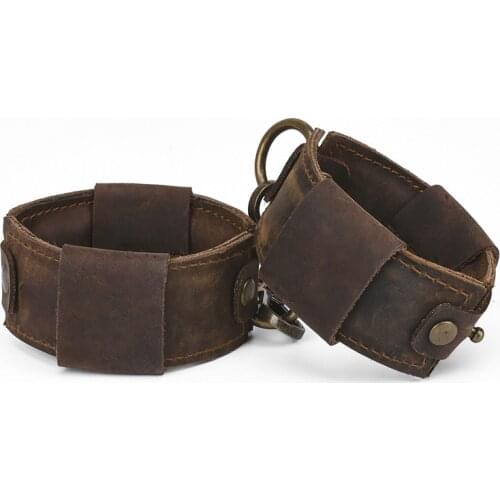 Brown Pull-Up Genuine Leather Handcuffs For Sex Bdsm Bondage Restraints Sexy Handcuffs Adult Games Sex Toys For Couples Woman