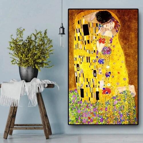 Classic Artist Gustav Klimt Kiss Abstract Painting on Canvas Print Poster Cuadros Modern Art Wall Pictures for Living Room