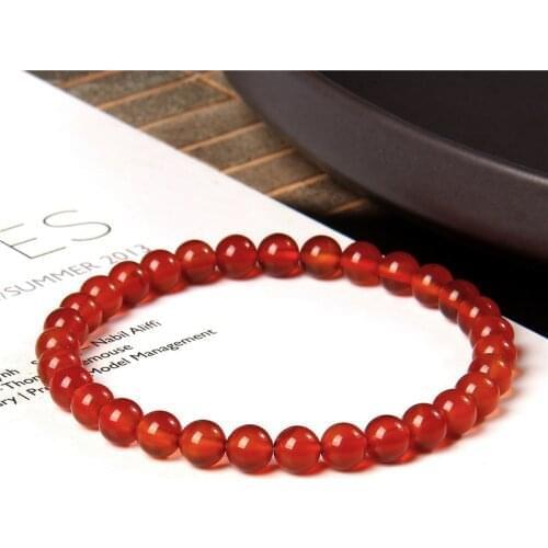 Natural Red Agates Stone Beads Bracelet 6mm Round Carnelian Black Onyx Beads Bracelet Bangles for Women Men Yoga Jewelry Gifts