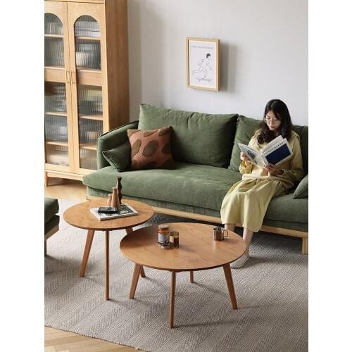 Round coffee table simple log color small apartment Japanese white oak cherry wood solid wood nordic small round table