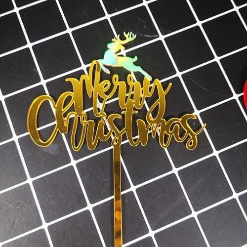 New Merry Christmas Acrylic Cake Topper Gold Red Glitter Deer Elk Acrylic Cake Topper for Xmas Party Xmas Decor Cake Decorations