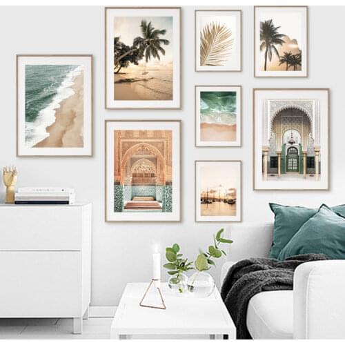 Palm Tree Beach Moroccan Door Islamic Wall Art Canvas Painting Nordic Posters And Prints Wall Pictures For Living Room Decor