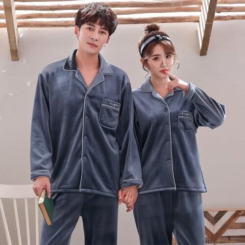 Couple Velour Pajama Set Velvet Pijamas Long Sleeve Sleepwear His-and-her Home Suit Pyjama For Lover Man Woman Lovers' Clothes