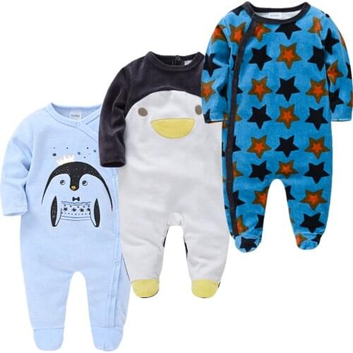 Toddler Boys Pajamas Sleepsuits Fleece Infant Baby Warm Velvet Pyjamas Catoon Bear Sleepwear Boys Home Suit Winter Fall Spring