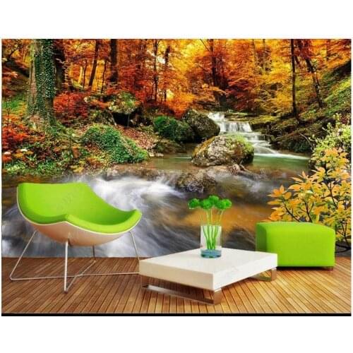 Custom photo wallpaper for walls 3 d murals Modern Golden autumn pastoral forest water waterfall TV background wall papers decor
