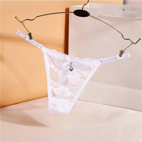 Adjustable Thin Belt Sexy Briefs Transparent Solid Women Panties Thong G-String T-Back Low-waist Lace Underpants Underwear