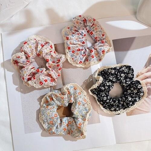 Women Korean Floral Lace Edge Elastic Hair Band Rope Tie Scrunchie Ring Vintage Chiffon Ponytail Holder Hair Accessories