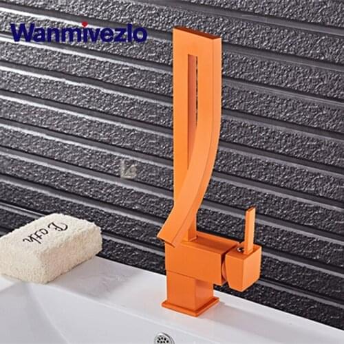 Luxury Chrome Black Nickel Orange Brass Bathroom Square Basin Faucet Sink Mixer Tap Deck Mounted Hot&Cold Sink MixerTap torneira