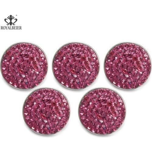 ROYALBEIER 5pcs Mix Rhinestone Flowers Round Metal Snap Button Crystal fit 18/20mm DIY Snap Accessories For Women Jewelry kg0128