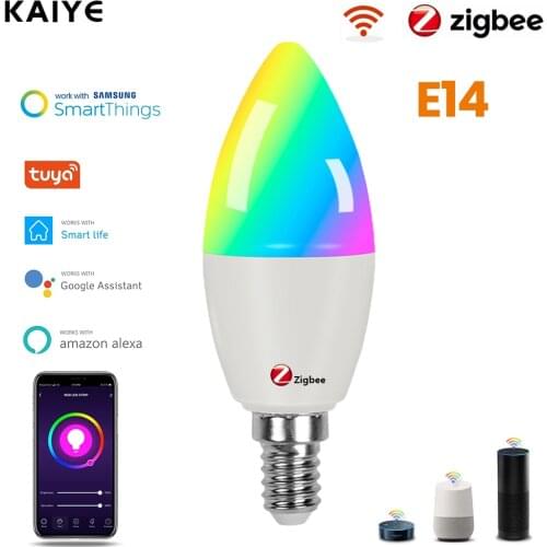 E14 Zigbee 3.0 Tuya Smart Candle Bulb 5W LED Light Lamp RGB+C+W Dimmable Magic Bulb Works With Smart Life Alexa Echo Google Home