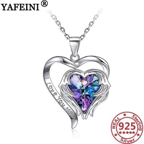 YAFEINI 925 Sterling Silver Heart Necklace Cubic Zircon Customize Letter Pendant Necklace Silver Moms Gift Valentines Day Gift