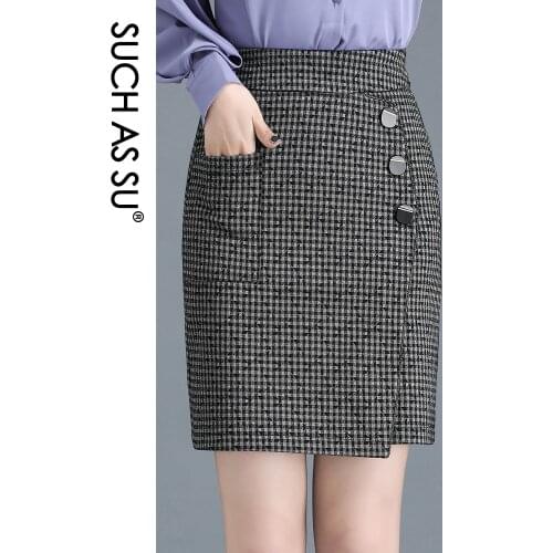 New Spring Summer Women 2021 Yellow Gray Lattice Knitted Fabric High Waist Wrap Skirt S-3XL Plus Size Mini Pencil Pockets Skirt