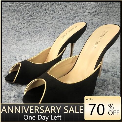 Women Stiletto Thin Iron High Heel Sandals Sexy Peep Toe Black Suede Party Bridals Ball Evening Lady Shoes 3845-f1