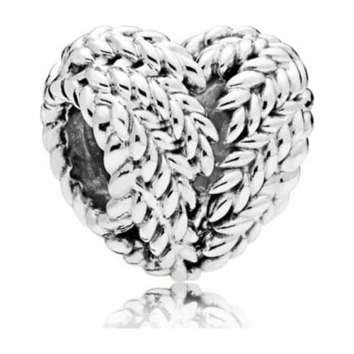 Genuine 925 Sterling Silver Bead Charm Vintage Openwork Icon Of Nature Heart Beads Fit Women Pan Bracelet Bangle Necklace D