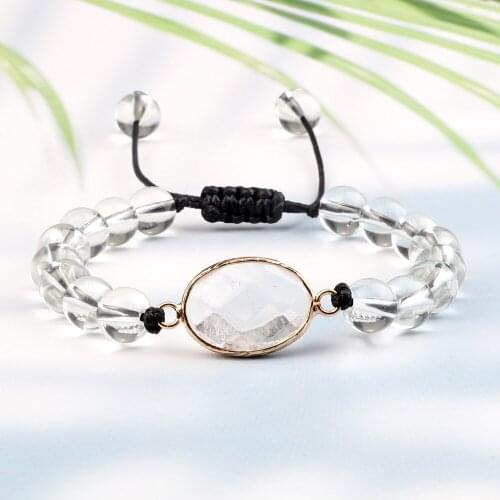Fashion Crystal White Transparent Beads Bracelets Handmade 8mm Natural Stone Geometric Chrams Bracelet Women Adjustable Jewelry