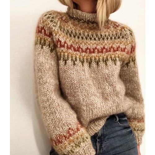 Ele-Choices Vintage Women Autumn Winter Pullover Jumper Long Sleeve Turtleneck Knit Sweater