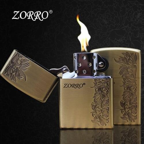 Zorro New Brass Retro Kerosene Windproof Lighter Personality Creativity Lighter Classic Mens Lighter Accessories Gifts