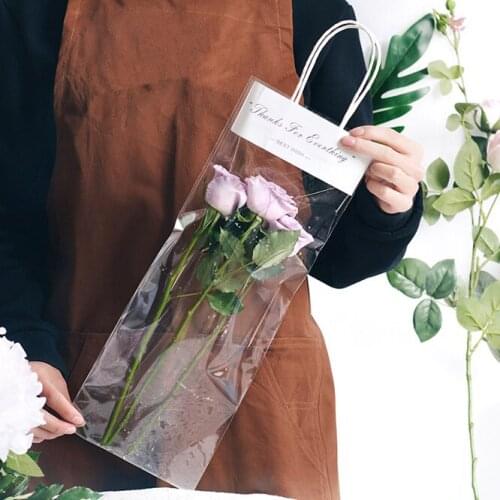 10pcs/set 3 sizes Flower Transparent hand bag Nordic style Paper Bags Packaging bag Waterproof Bouquet bag Gift Decorations