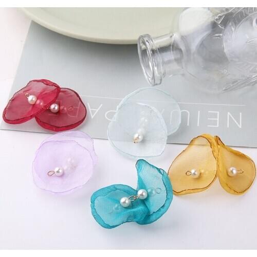 10pcs Spring Korean Earrings for Women Ornaments Yarn Pearl Flower Petals Jewelry Earrings Headdress Material Fairy Breath Mesh