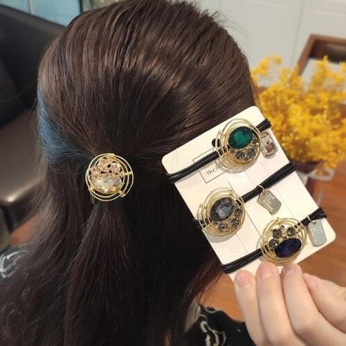 12 PCS/lot Crystal Geometric Elastic Hair Band for Women Hair Accessories Crystal Hair Tie Rubber Band for Hair Scrunchies