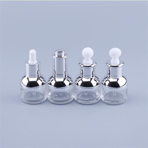 2PCS Sample 30ml High Quality Empty Clear Glass Dropper Bottle With Silver Aluminum Clourse White Rubber 1oz Cosmetic Containers