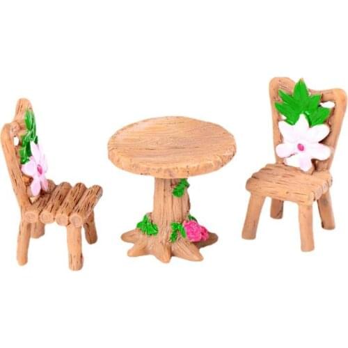 3pcs Micro Landscape Ornament Table Chair Resin Craft Fairy Garden Diy Waterproof Decoration Kit