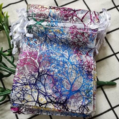 50pcs Drawstring Bag Jewelry Pouches Coral Pattern Organza Small Jewelry Bag Christmas Goodie Wedding Party Candy Bags Packaging