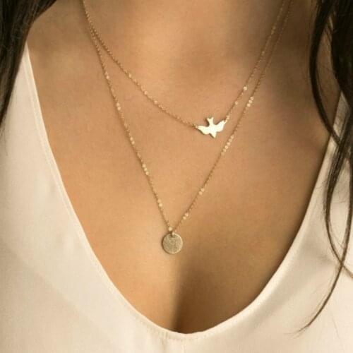 American Jewelry Summer Fashion Lady All-match Double Dove Pendant Necklaces Wholesale Statement Necklace Necklaces & Pendants