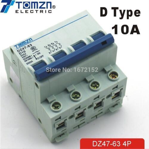 4P 10A 240V/415V Circuit breaker MCB C TYPE 4 Poles