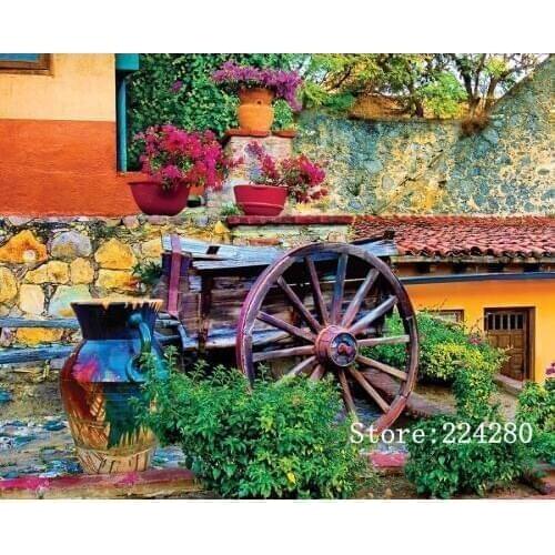 Rich Colorful Courtyard Needlework 14CT Canvas Unprinted Handmade Embroidery Scenery Cross Stitch Kits Set DIY Home Decor