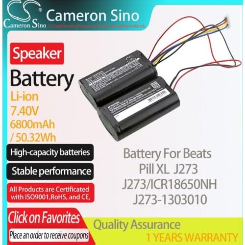 CameronSino Battery for Beats Pill XL J273 fits Beats J273/ICR18650NH J273-1303010 Speaker Battery 6800mAh/50.32Wh 7.40V Li-ion