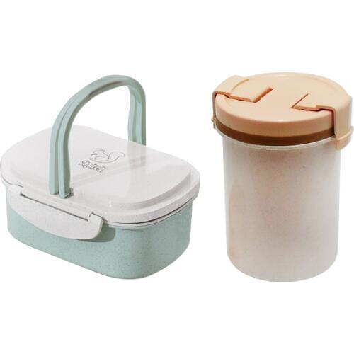 Eco Friendly Wheat Straw Lunch Box for Kids Leakproof Food Containers Soup Cup Tableware Set Japanese Mini Bento Boxes
