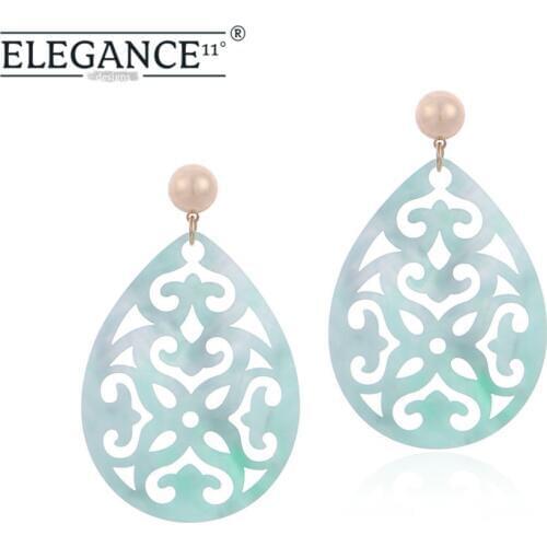 Elegance Oval Acrylic Earrings for Women Bohemian Green Carved Acetic Acid Pendant Dangle Drop Earrings Party Jewelry