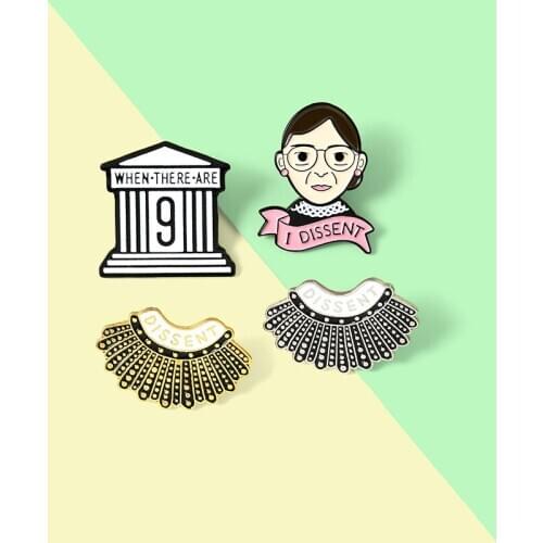 I Dissent RBG Enamel Pin Custom Black Brooches Shirt Lapel Bag Ruth Bader Ginsburg Badge Female Justice Feminist Jewelry Gift