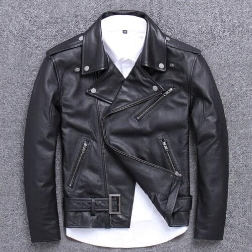 Halley genuine clothing male locomotive oblique zipper head layer cowhide leather jacket self-cultivation short vintage