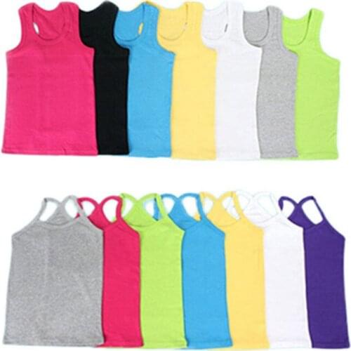 Children T Shirts for Girl Summer Boys Cotton Candy Color Girl Top Sport Vests Baby Kid Undershirt 1-13Years