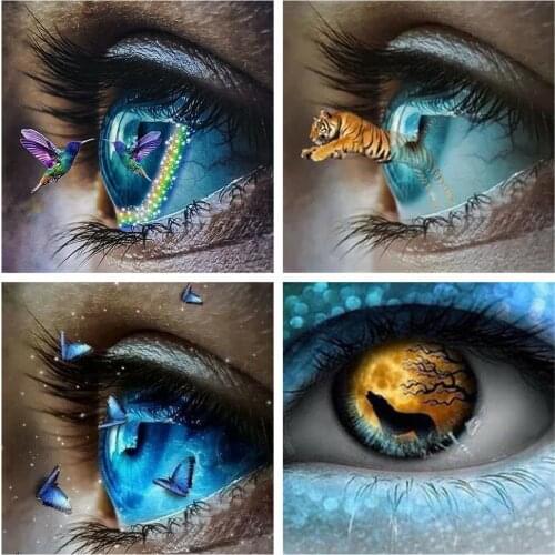 HUACAN 5D DIY Diamond Painting Full Drill Square Eye Animal Diamond Embroidery Cross Stitch Tiger Bird Rhinestones Handicraft