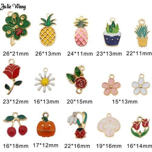 Julie Wang 5-10pcs Enamel Charms Zinc Alloy Plant Flower Earring Necklace Pendant Mixed Accessory For Women Bracelet Making