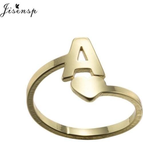 Tiny Heart A-Z Initial Letter Ring Simple Jewelry Stainless Steel 26 Alphabet Adjustable Rings for Women Girls Birthday Gift