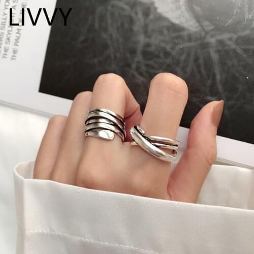 LIVVY Silver Color Cross Rings For Women Couples Vintage Multilayer Twining Fashion Retro Party Accessories Gifts