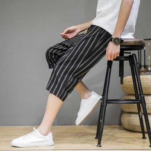 Summer Male Fashion Casual Shorts Men Striped Mens Sportswear Sweatpants Jogger Breathable Straight-leg Beach pants