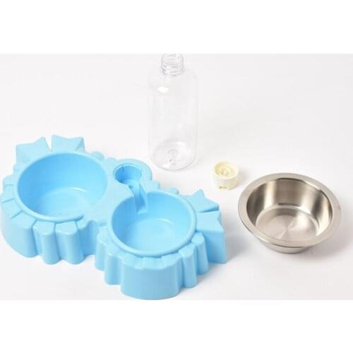 Pet Drinking Bowl Stainless Steel Dog Automatic Drinking Double Bowl Cat Food Bowl