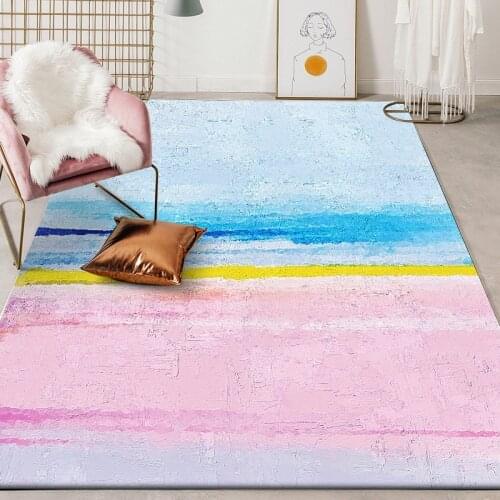 Fashion Watercolor Oil Painting Fresh Powder Blue Door Mat Bedroom Living Room Non-slip Bedside Carpet Floor Mat