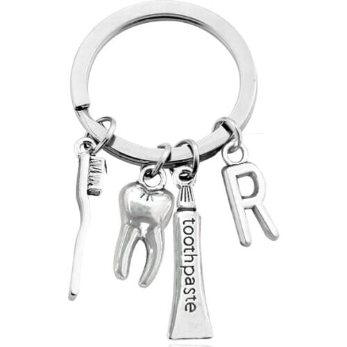 Trendy Toothpaste Toothbrush Teeth Z Monogram Keychain Dentist Dental keychains Jewelry Letter Custom Keychain