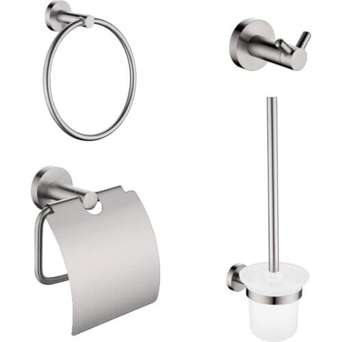 Brushed Bathroom Accessories Hardware Set Towel Ring Toilet Brush Water Proof Roll Paper Holder Double Robe Hook Stainless Steel